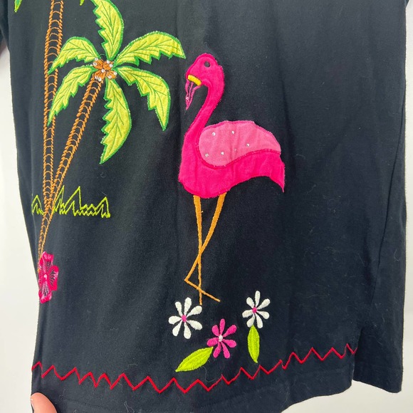 Kakcus Vintage Black Embroidered Tropical Aloha Flamingo Blouse Tshirt Medium - Picture 9 of 9